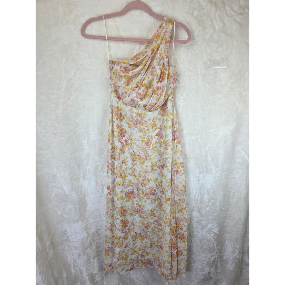 Birdy Grey One Shoulderโ Floral Maxi Dress Yellow Pink Watercolor Chiffon Gown